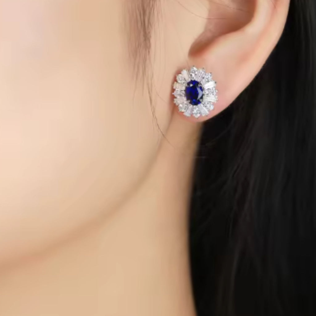 ÉCLATINE Royal Halo Earrings | Lab Sapphire Lab Ruby