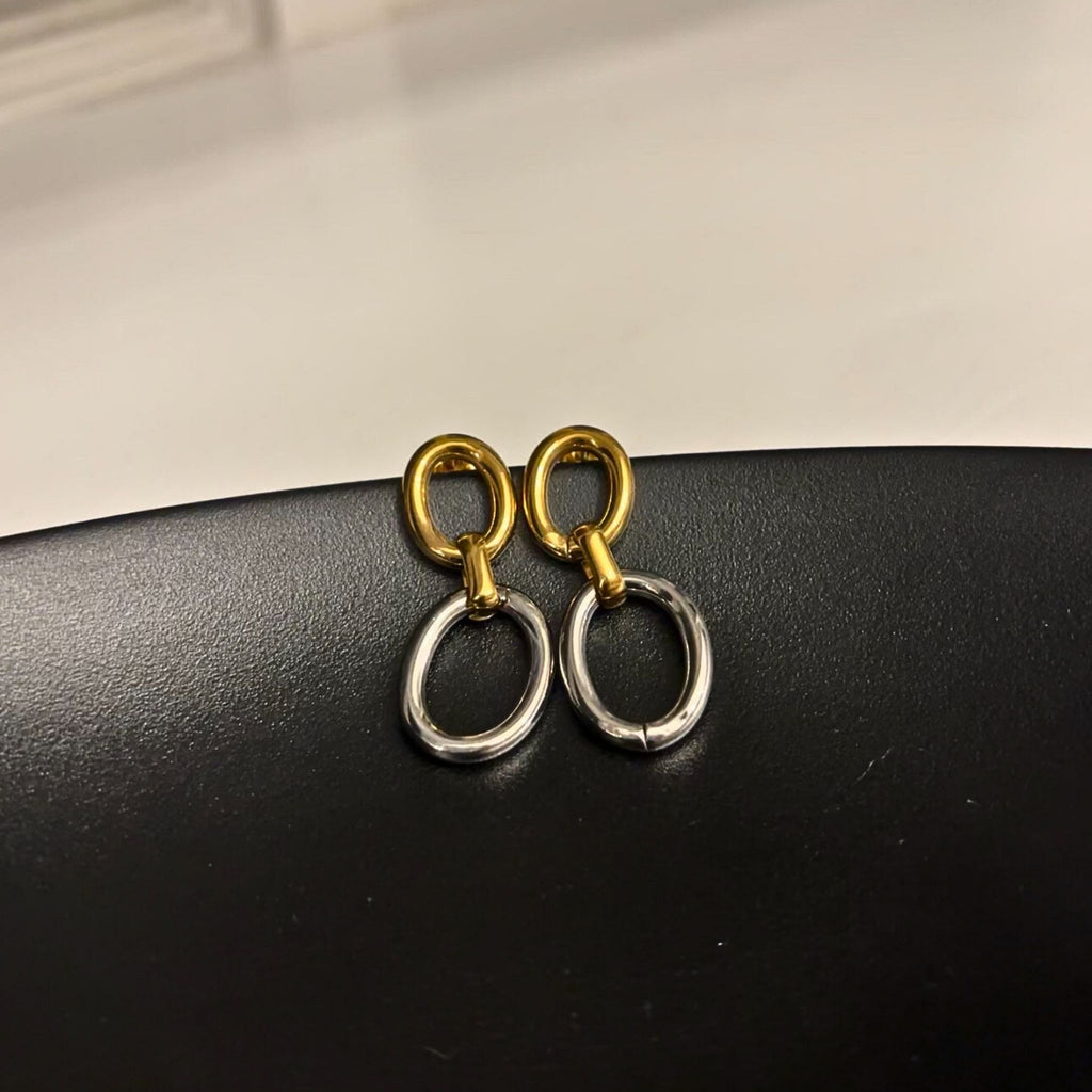 Two-Tone Oval Link Earrings