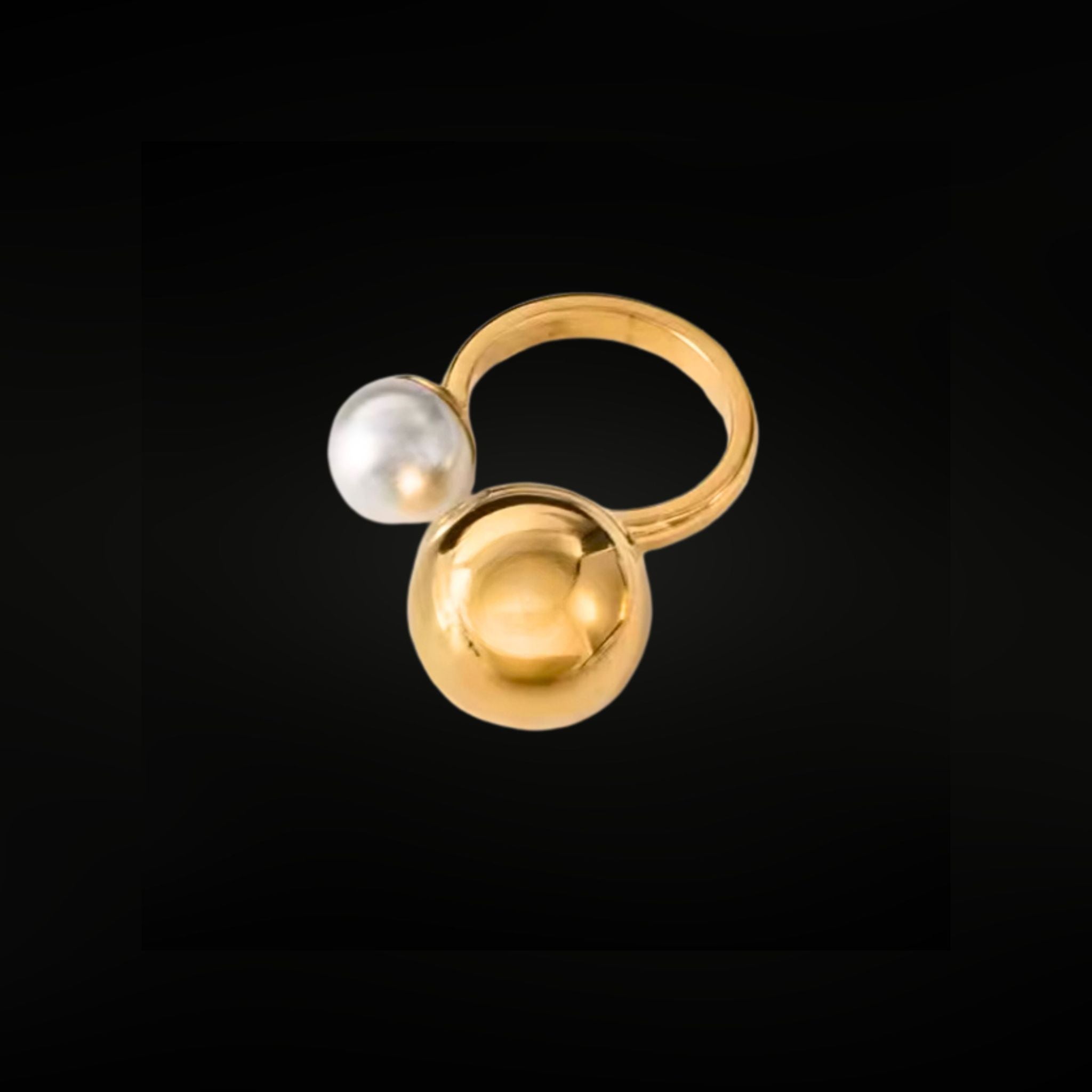 ÉCLATINE 18K Gold Plated Open Ring – Gold Ball & Pearl Duo