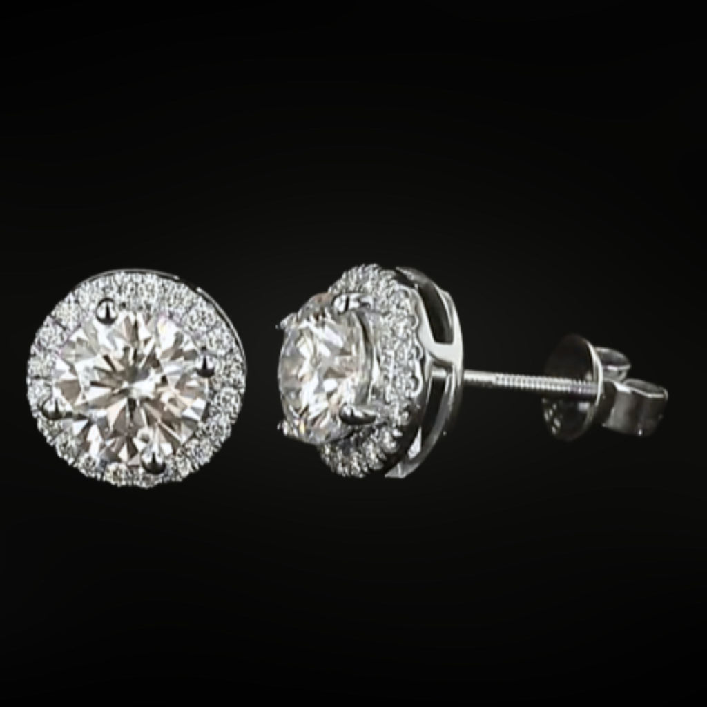 ÉCLATINE 14K Solid White Gold Classic Halo Earrings | 6mm