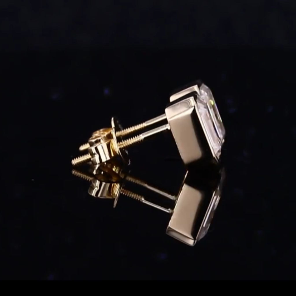 ÉCLATINE | 14K Solid Yellow Gold Classic Bezel Emerald Cut Stud Earrings (5×7mm)