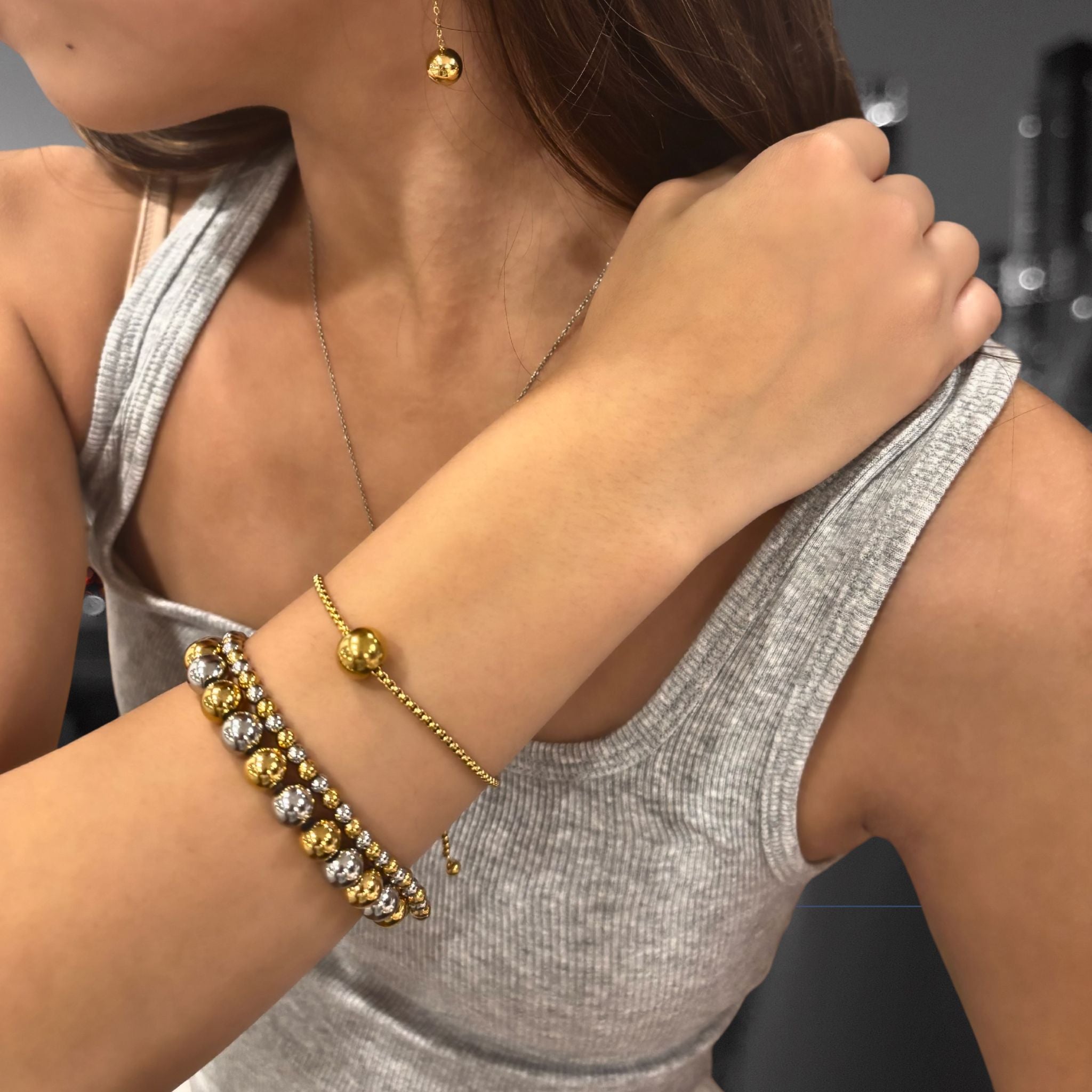 ÉCLATINE NYC Gold & Silver Beaded Bracelet Set (Elastic · 3 Sizes)