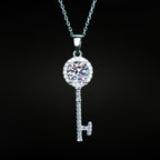 N-S103 | 925 Sterling Silver White Gold Plated 1ct Moissanite Key Pendant Necklace