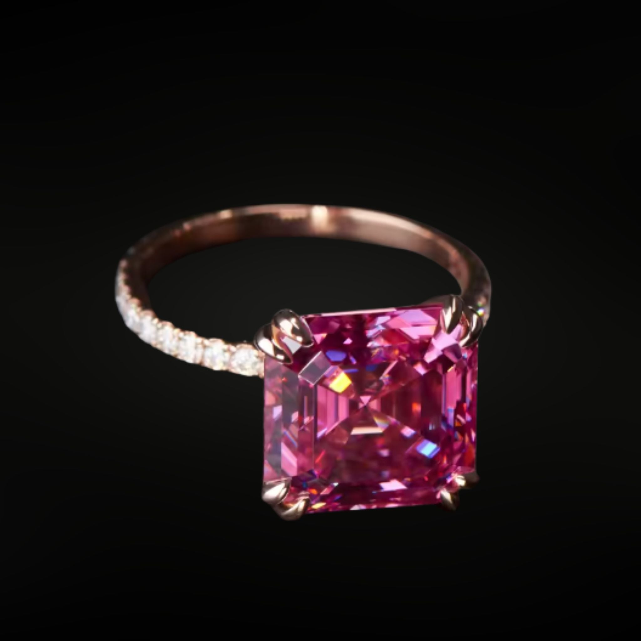 ÉCLATINE Color Moissanite | Pink Asscher-Cut Moissanite Ring — 5.0 ct (10x10mm)