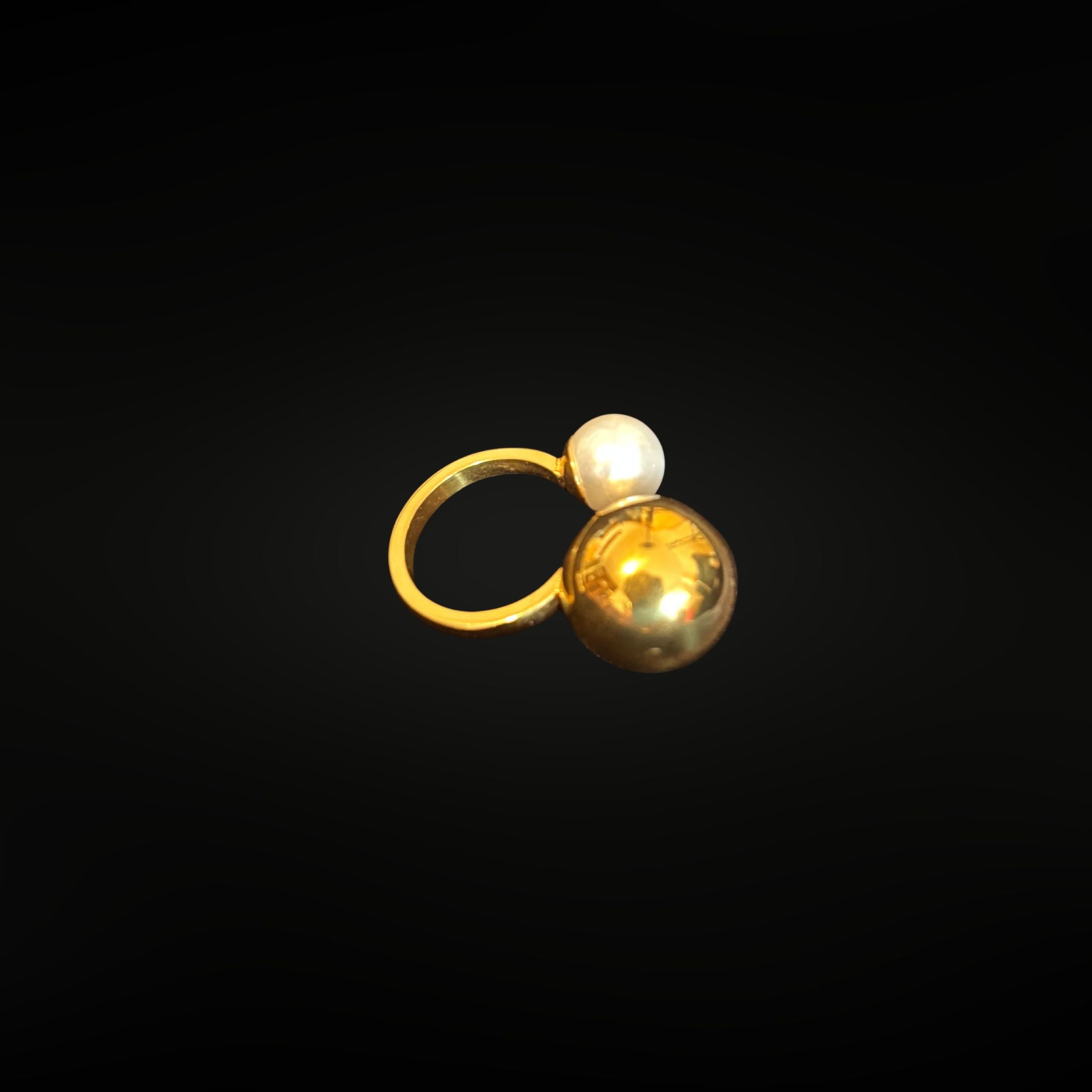ÉCLATINE 18K Gold Plated Open Ring – Gold Ball & Pearl Duo