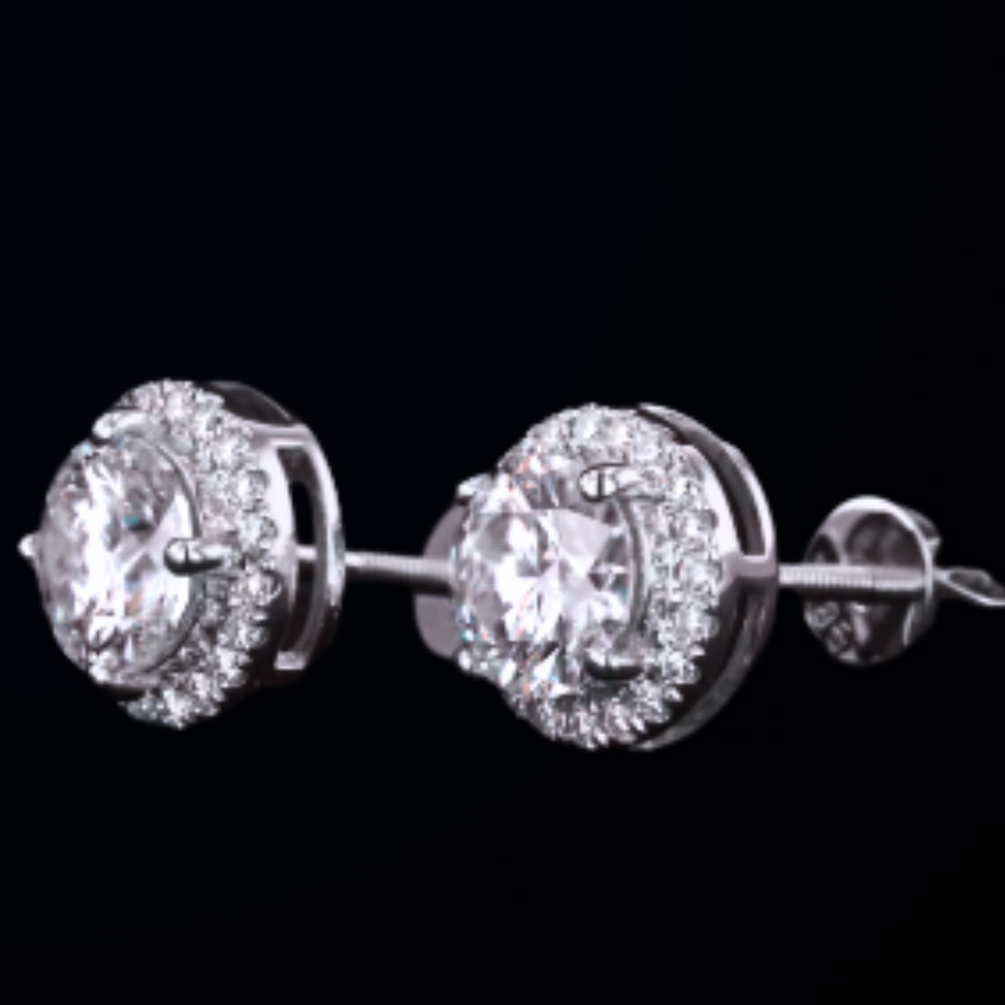 ÉCLATINE 14K Solid White Gold Classic Halo Earrings | 6mm