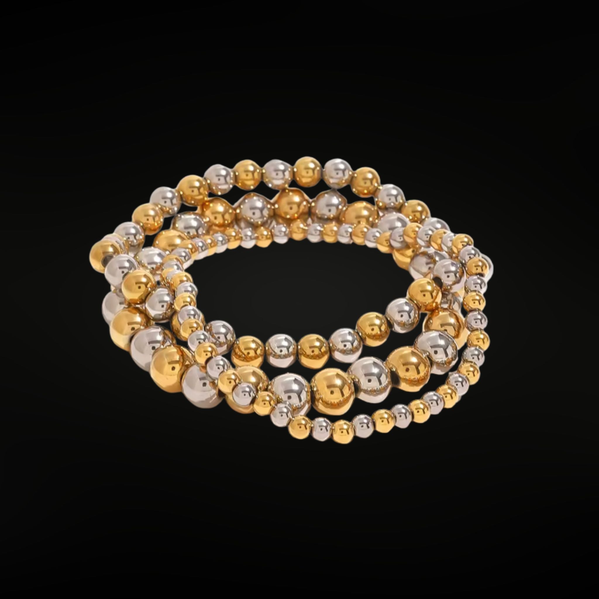 ÉCLATINE NYC Gold & Silver Beaded Bracelet Set (Elastic · 3 Sizes)