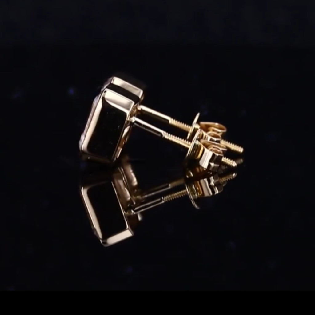 ÉCLATINE | 14K Solid Yellow Gold Classic Bezel Emerald Cut Stud Earrings (5×7mm)