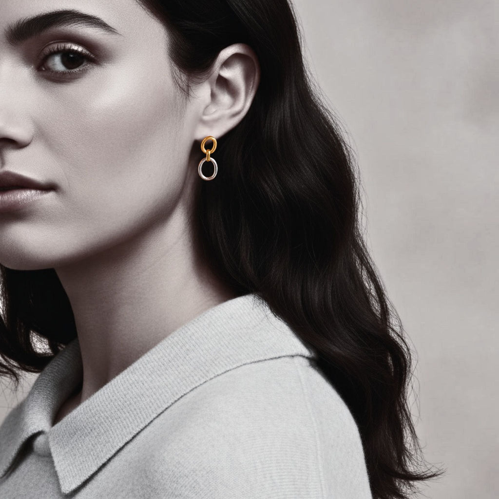 Two-Tone Oval Link Earrings