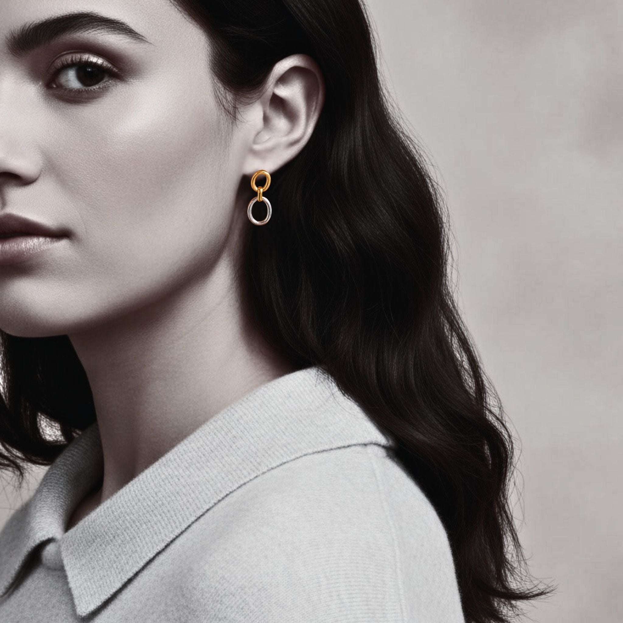 Two-Tone Oval Link Earrings