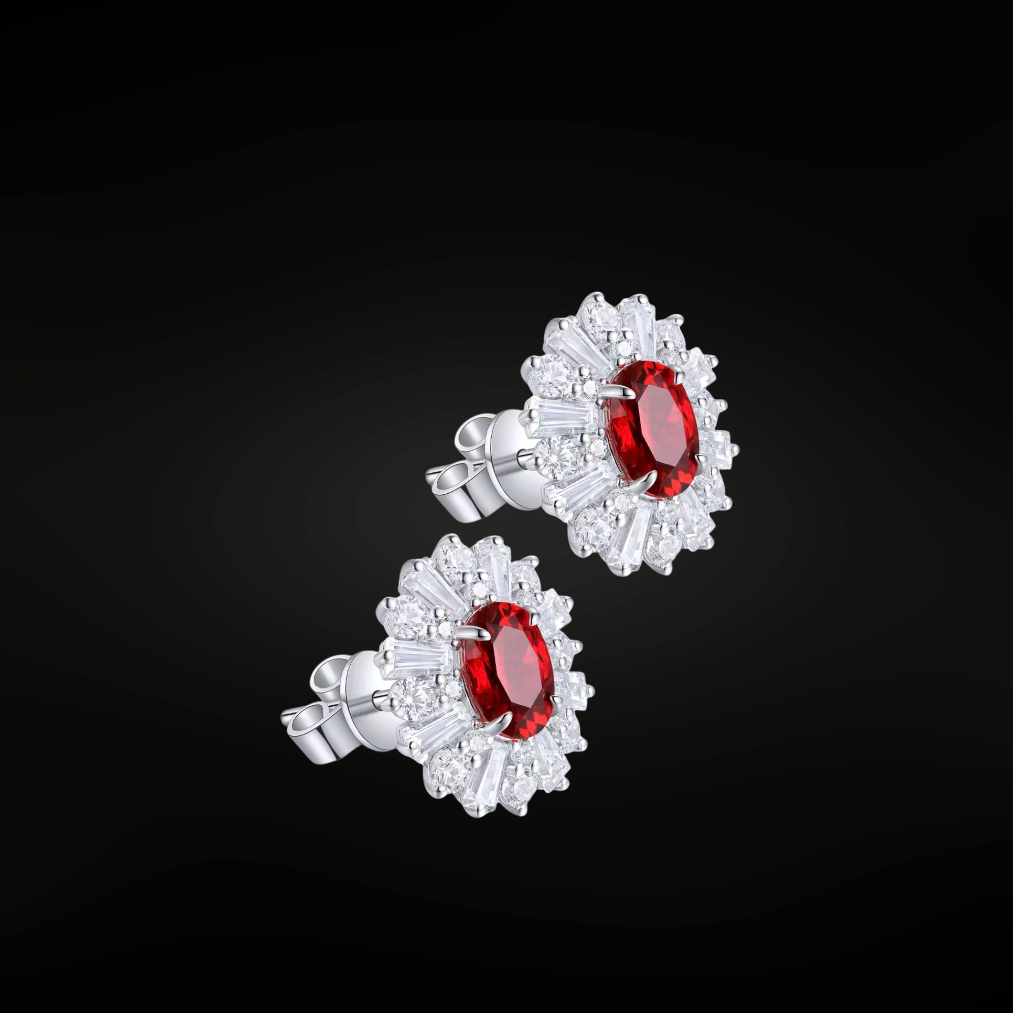 ÉCLATINE Royal Halo Earrings | Lab Sapphire Lab Ruby