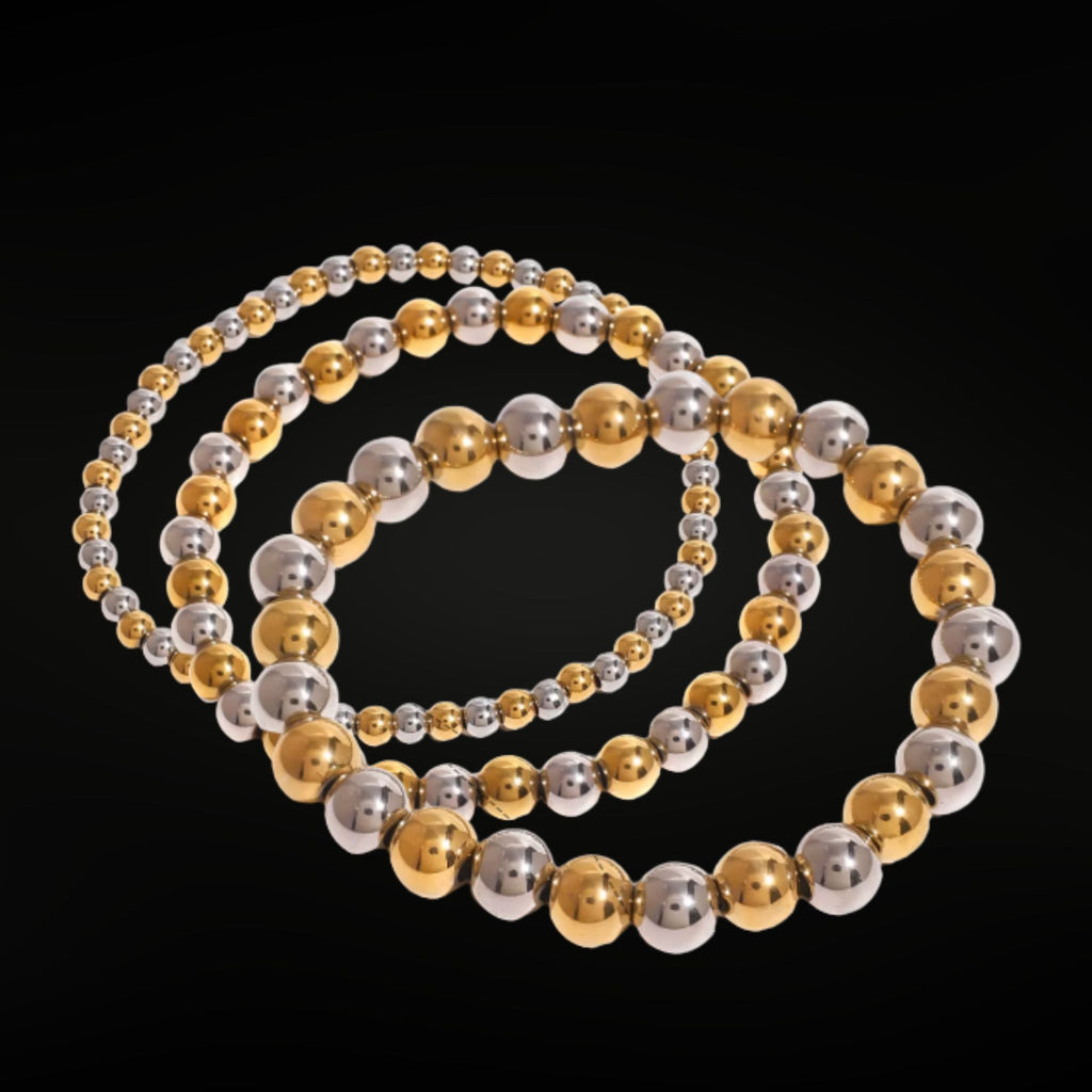 ÉCLATINE NYC Gold & Silver Beaded Bracelet Set (Elastic · 3 Sizes)