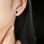 ÉCLATINE Royal Halo Earrings | Lab Sapphire Lab Ruby