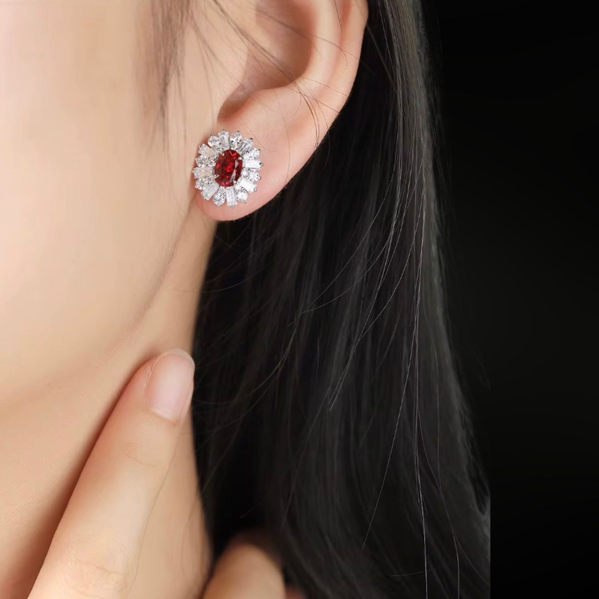 ÉCLATINE Royal Halo Earrings | Lab Sapphire Lab Ruby