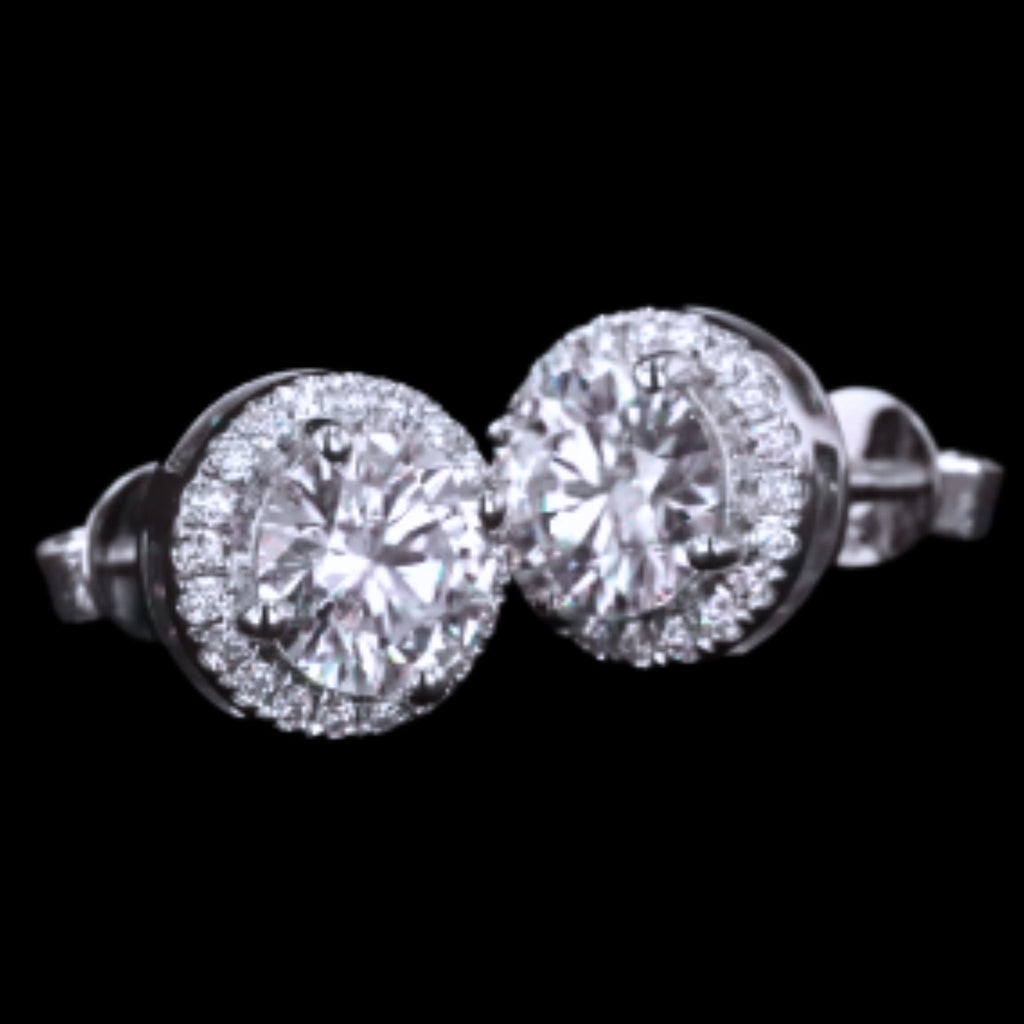 ÉCLATINE 14K Solid White Gold Classic Halo Earrings | 6mm