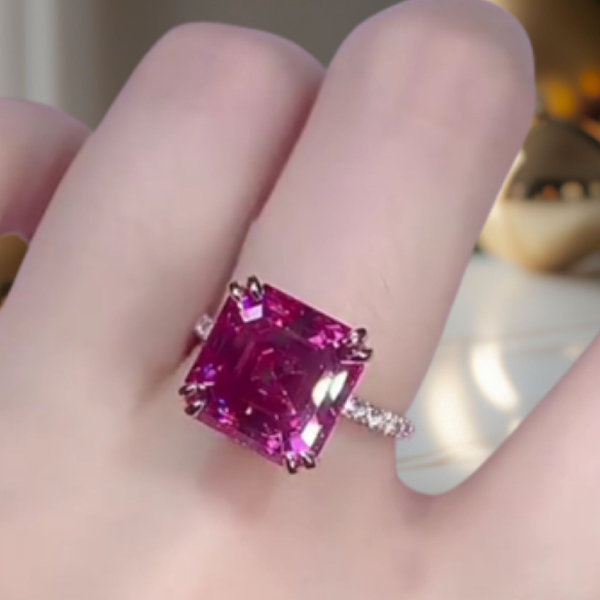 ÉCLATINE Color Moissanite | Pink Asscher-Cut Moissanite Ring — 5.0 ct (10x10mm)