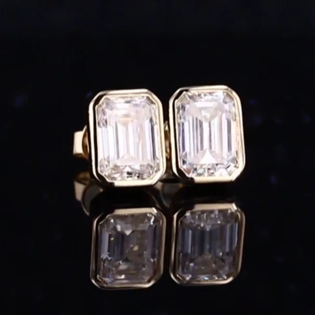 ÉCLATINE | 14K Solid Yellow Gold Classic Bezel Emerald Cut Stud Earrings (5×7mm)