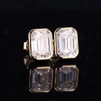ÉCLATINE | 14K Solid Yellow Gold Classic Bezel Emerald Cut Stud Earrings (5×7mm)