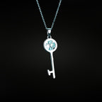 N-S103 | 925 Sterling Silver White Gold Plated 1ct Moissanite Key Pendant Necklace