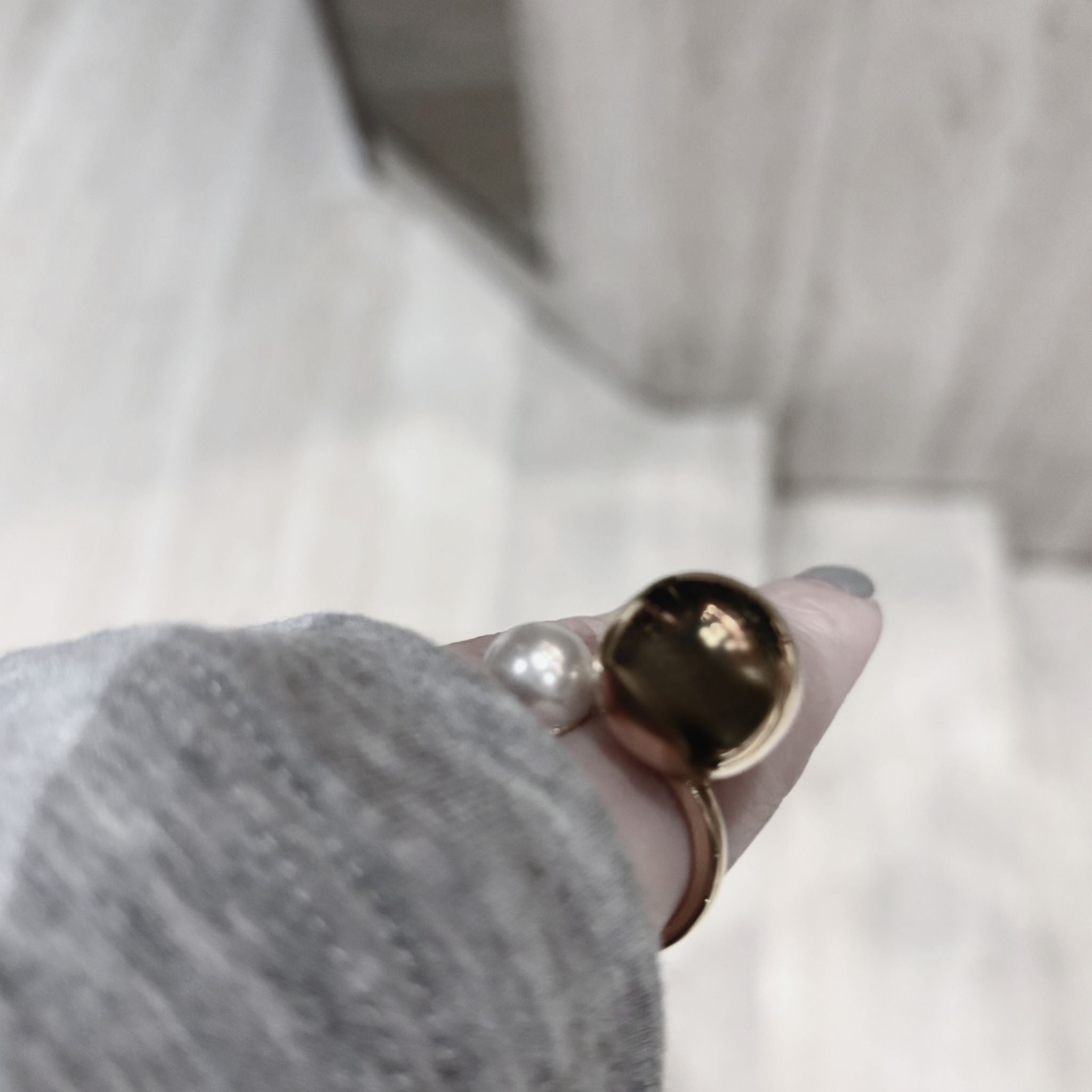 ÉCLATINE 18K Gold Plated Open Ring – Gold Ball & Pearl Duo