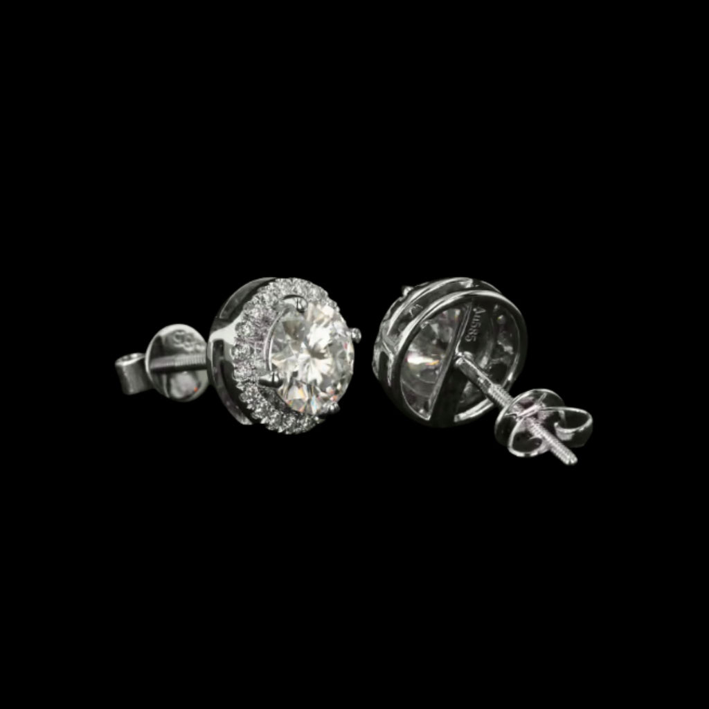 ÉCLATINE 14K Solid White Gold Classic Halo Earrings | 6mm