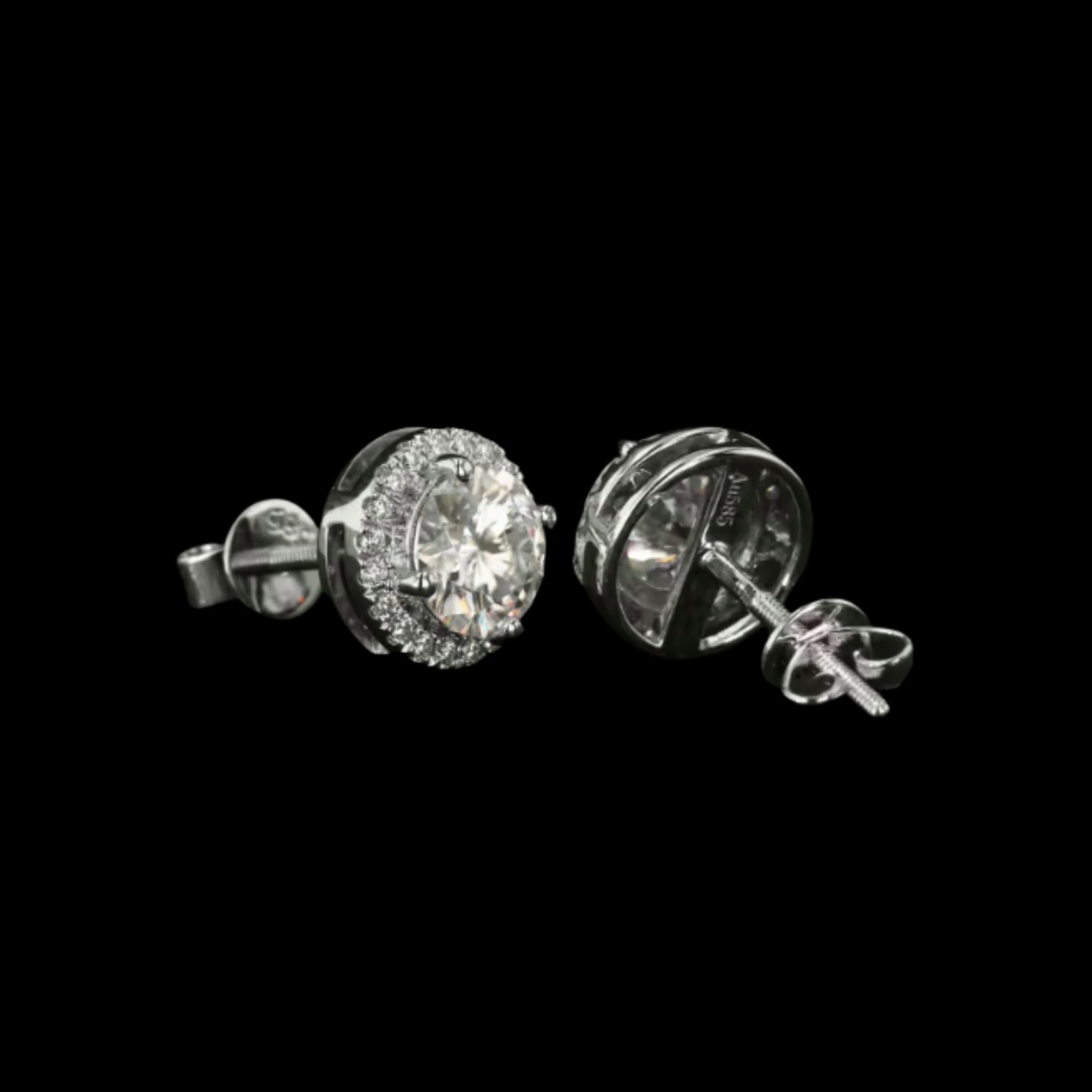 ÉCLATINE 14K Solid White Gold Classic Halo Earrings | 6mm
