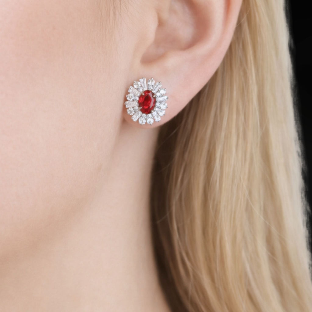 ÉCLATINE Royal Halo Earrings | Lab Sapphire Lab Ruby