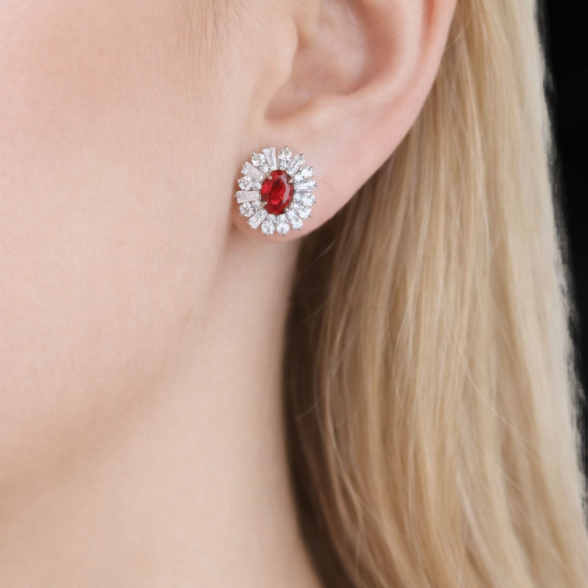ÉCLATINE Royal Halo Earrings | Lab Sapphire Lab Ruby