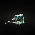 ÉCLATINE Color Gem | Cyan Emerald-Cut Moissanite Ring — 4.0ct (8×10mm)