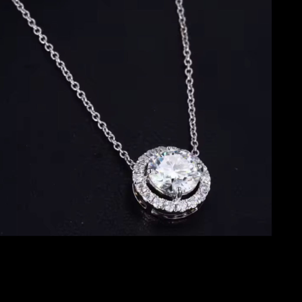 ÉCLATINE 10K Solid White Gold Classic Halo Necklace | 6.5mm