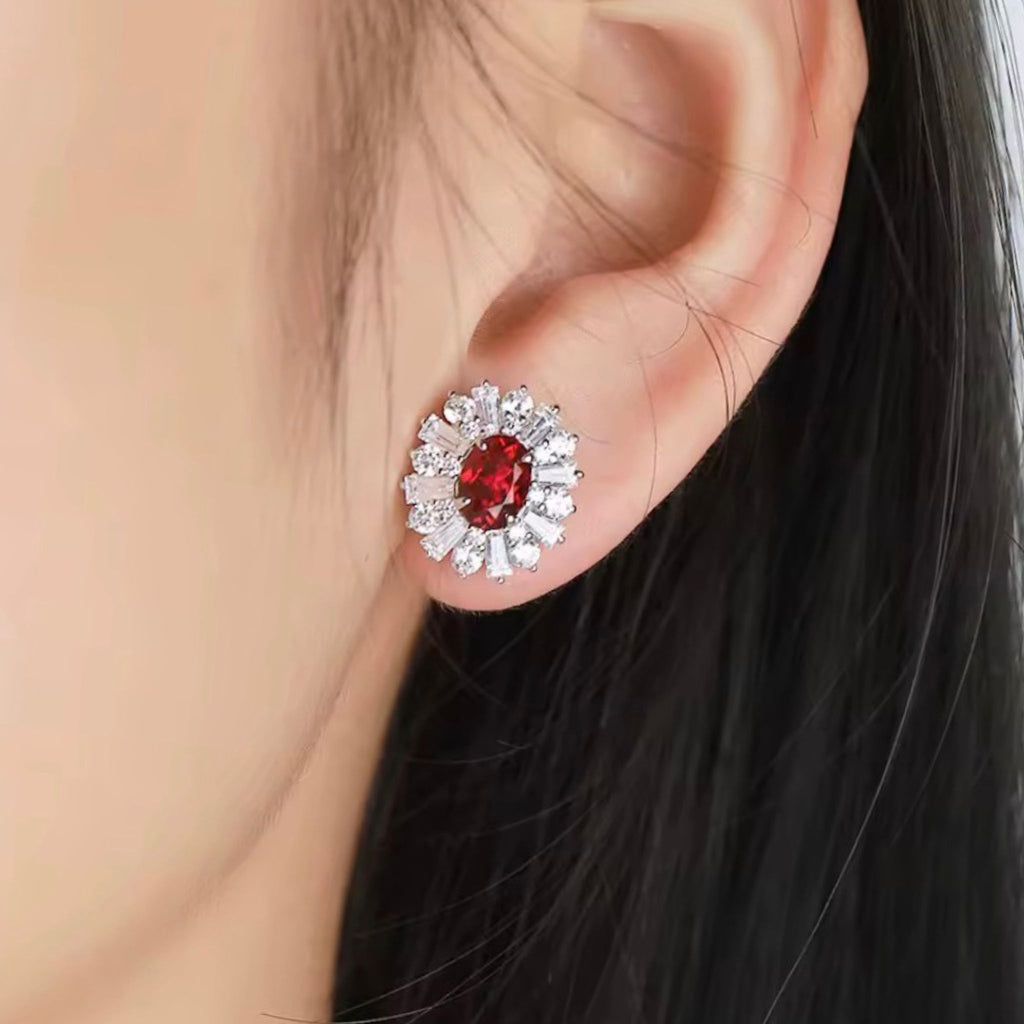 ÉCLATINE Royal Halo Earrings | Lab Sapphire Lab Ruby