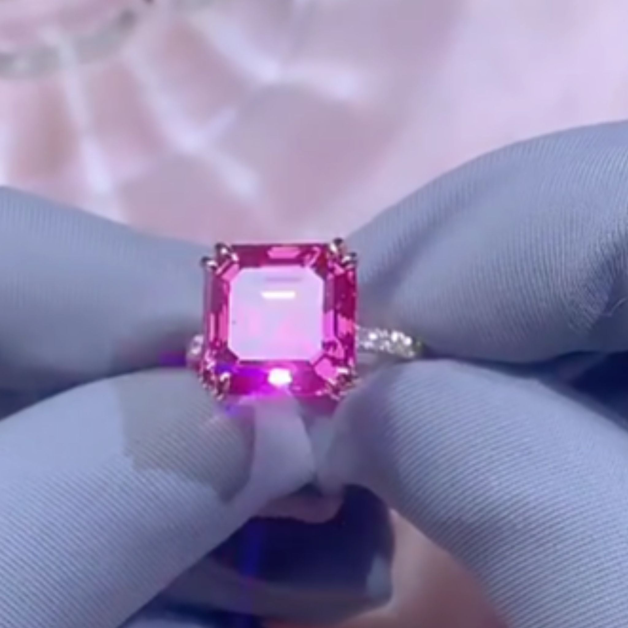 ÉCLATINE Color Moissanite | Pink Asscher-Cut Moissanite Ring — 5.0 ct (10x10mm)