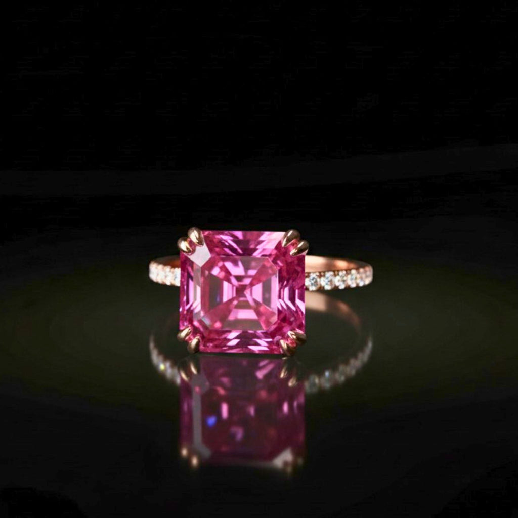 ÉCLATINE Color Moissanite | Pink Asscher-Cut Moissanite Ring — 5.0 ct (10x10mm)