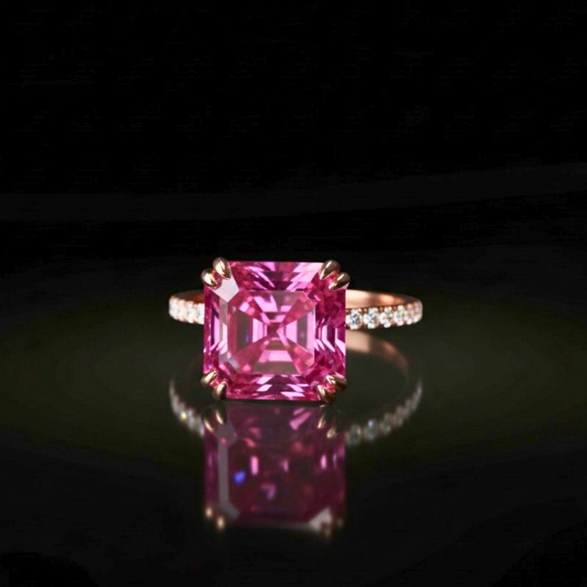 ÉCLATINE Color Moissanite | Pink Asscher-Cut Moissanite Ring — 5.0 ct (10x10mm)