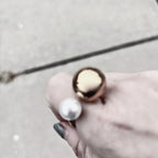 ÉCLATINE 18K Gold Plated Open Ring – Gold Ball & Pearl Duo