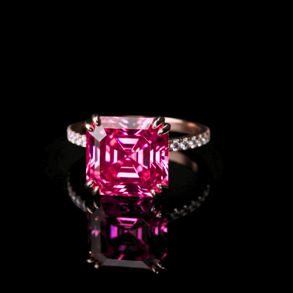 ÉCLATINE Color Moissanite | Pink Asscher-Cut Moissanite Ring — 5.0 ct (10x10mm)