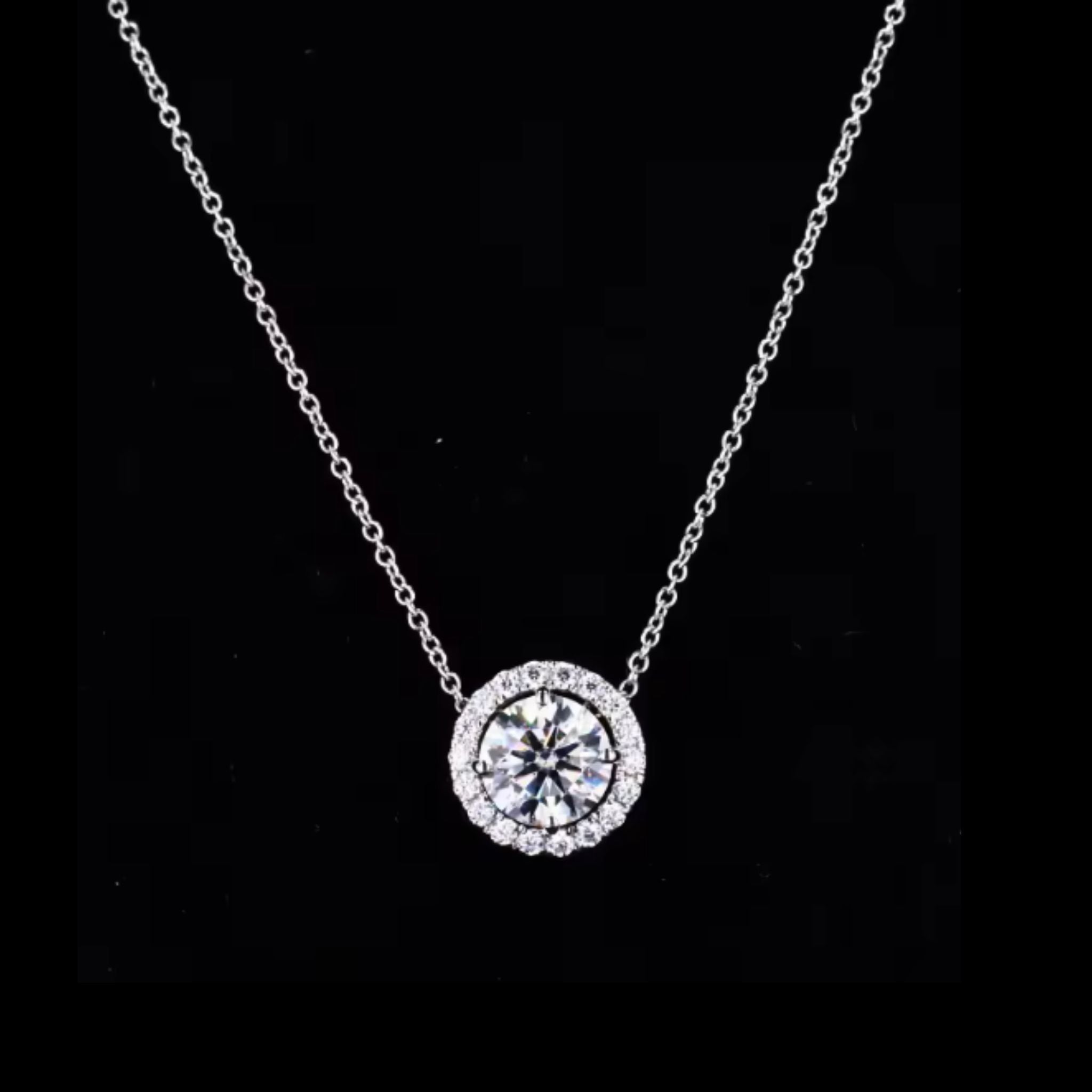 ÉCLATINE 10K Solid White Gold Classic Halo Necklace | 6.5mm