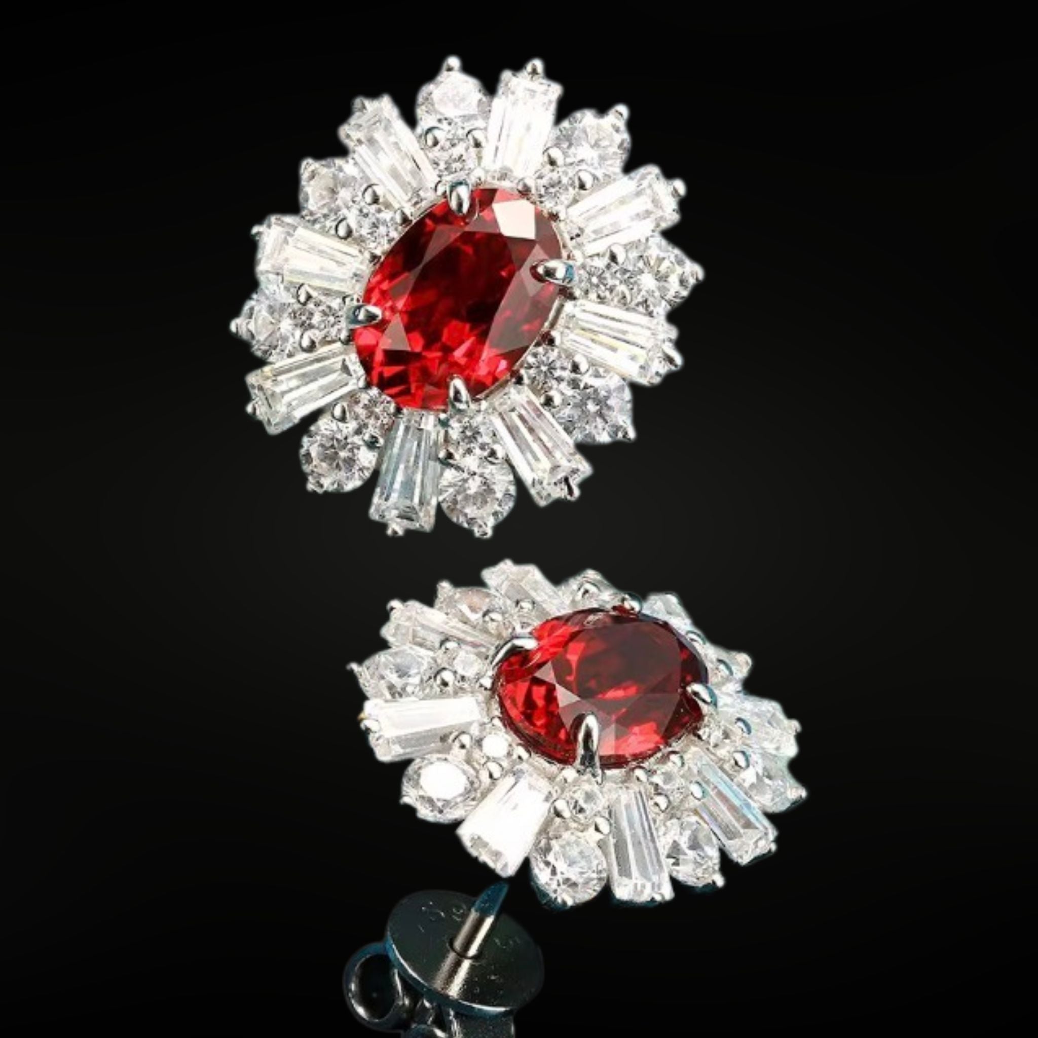 ÉCLATINE Royal Halo Earrings | Lab Sapphire Lab Ruby