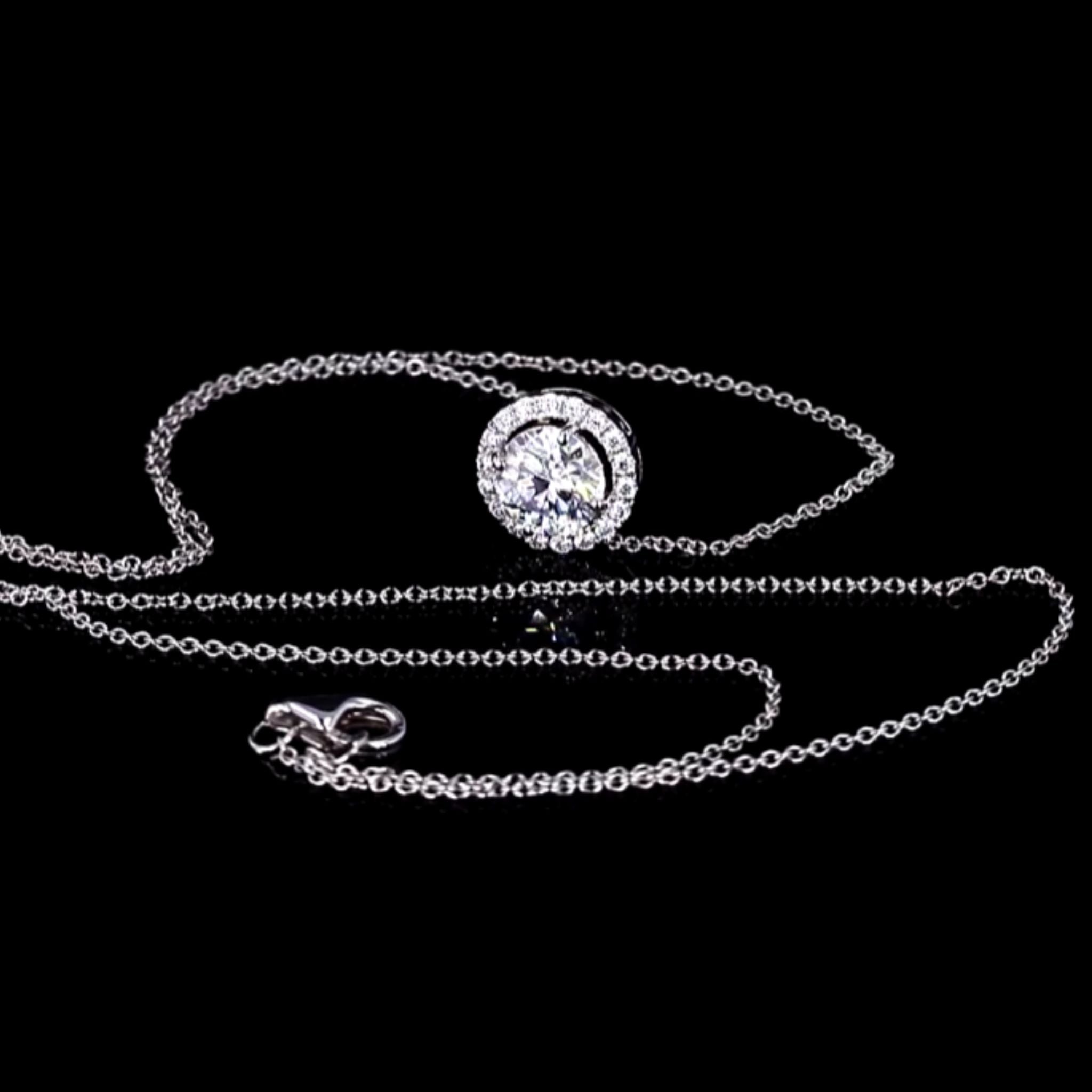 ÉCLATINE 10K Solid White Gold Classic Halo Necklace | 6.5mm