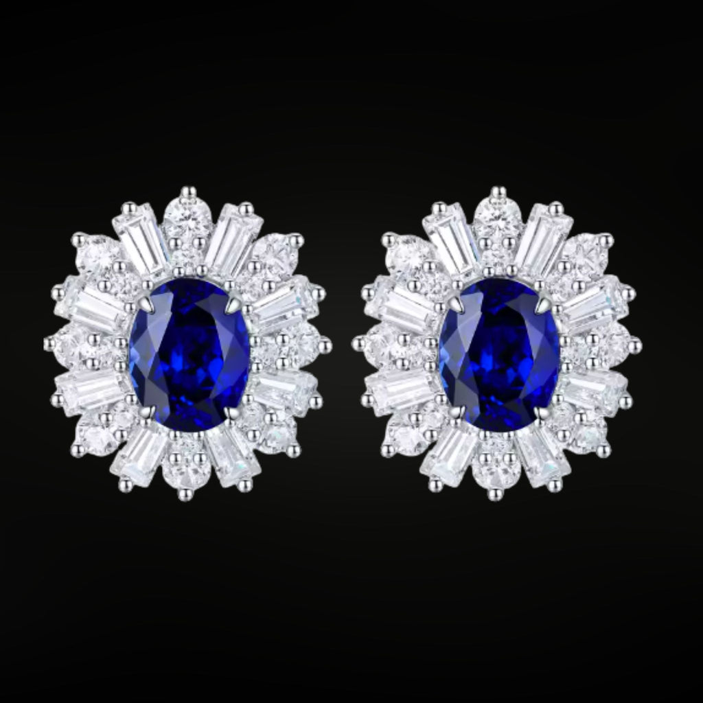 ÉCLATINE Royal Halo Earrings | Lab Sapphire Lab Ruby