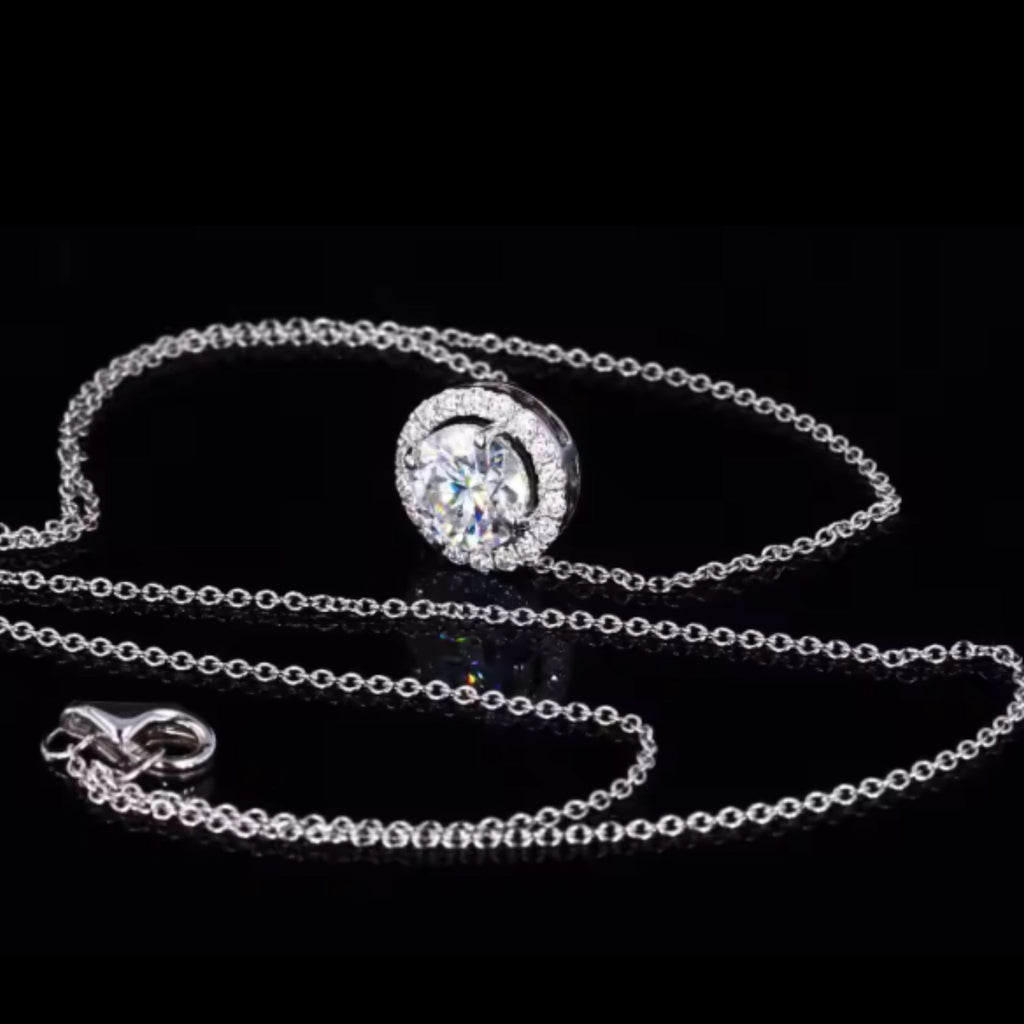 ÉCLATINE 10K Solid White Gold Classic Halo Necklace | 6.5mm