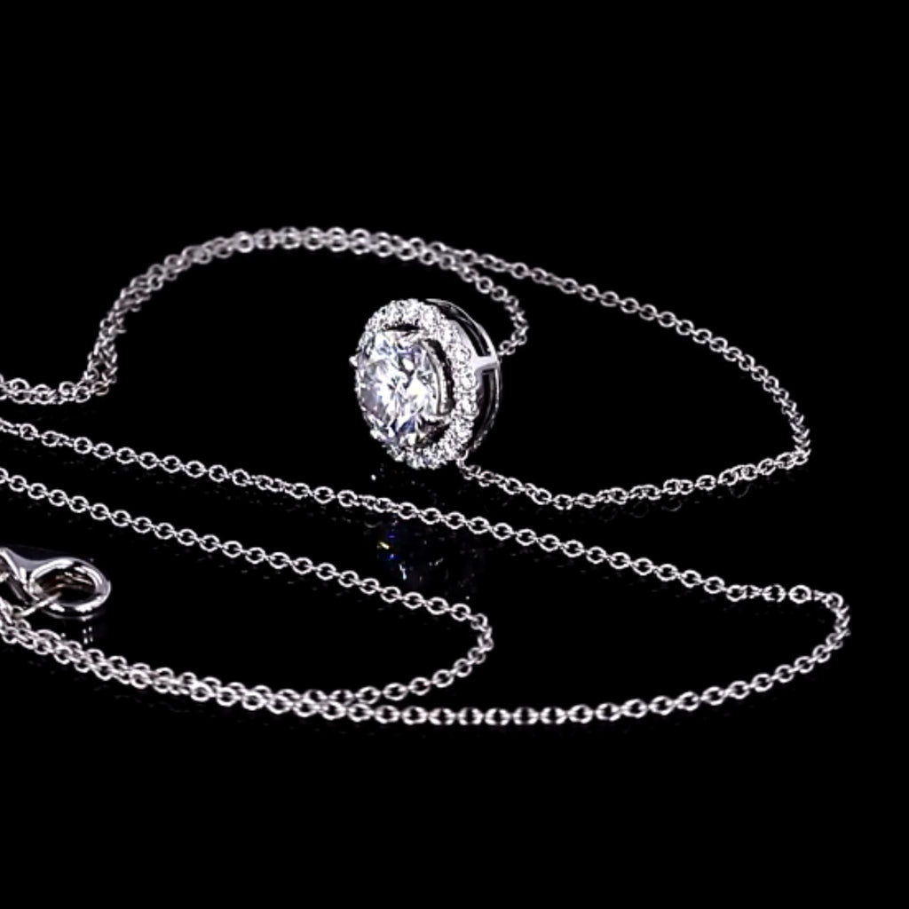 ÉCLATINE 10K Solid White Gold Classic Halo Necklace | 6.5mm