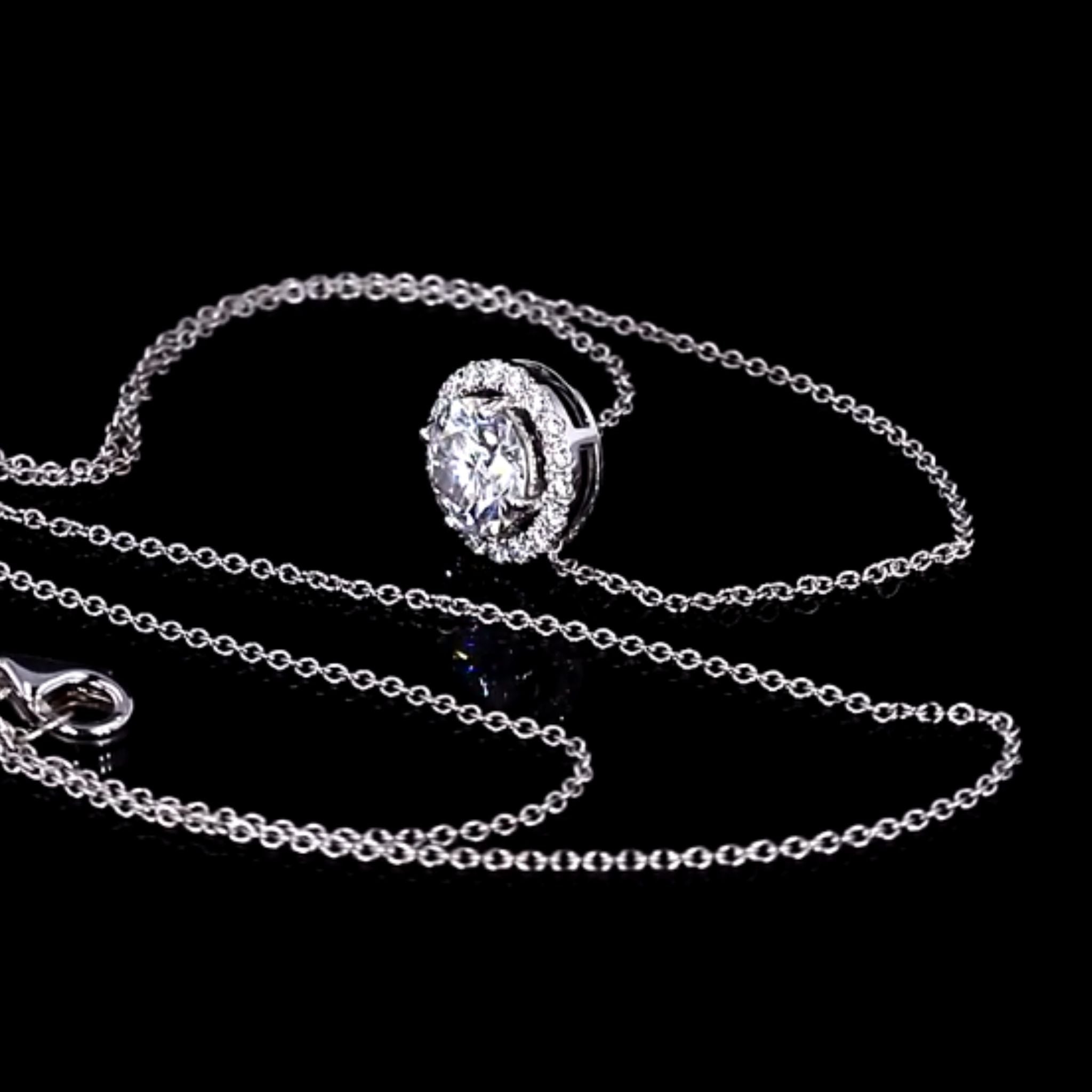 ÉCLATINE 10K Solid White Gold Classic Halo Necklace | 6.5mm