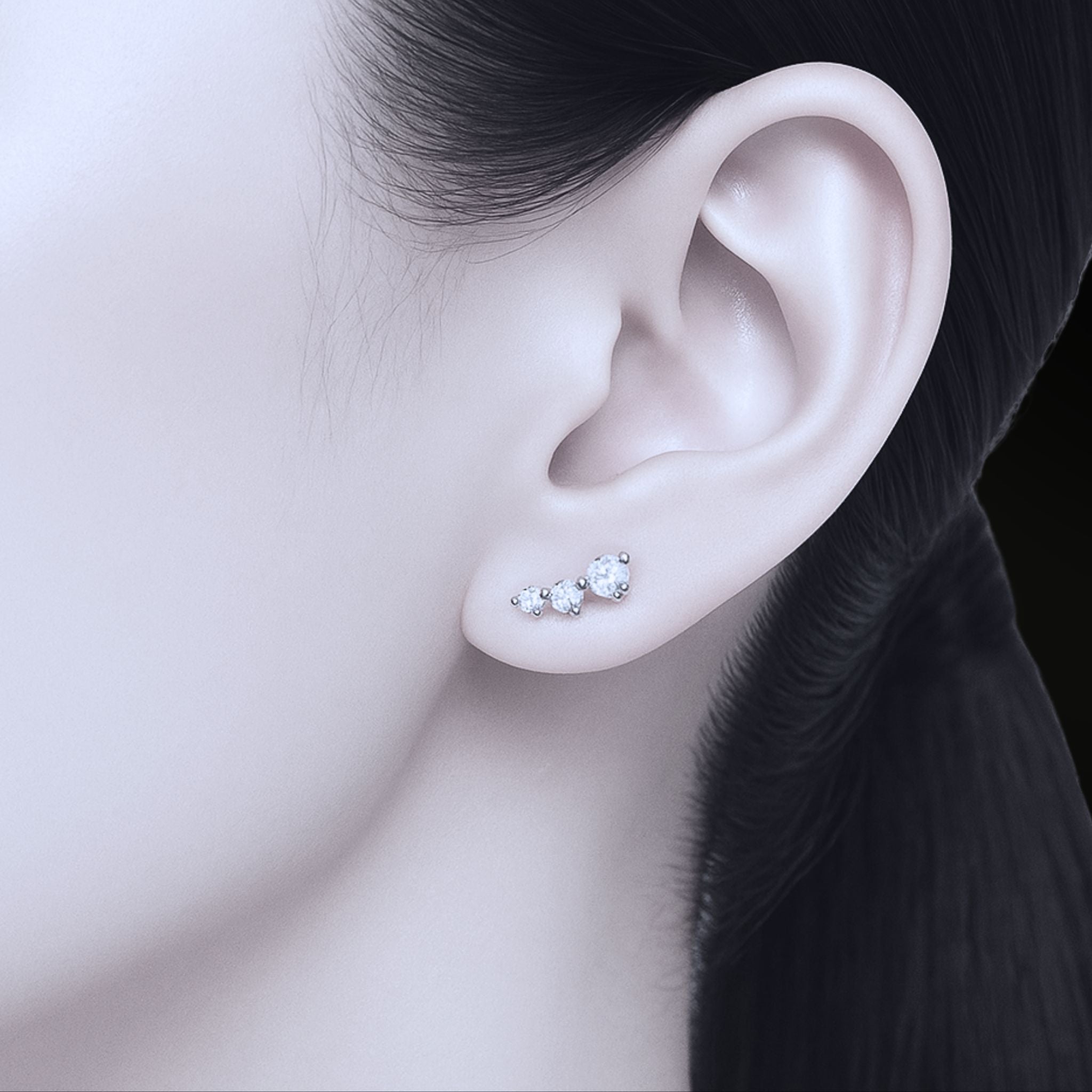 ÉCLATINE Trio 3-Stone Moissanite Earrings (925 Silver · White Gold Plated)