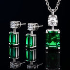 ✦ÉCLATINE Made |Emerald-Cut Lab Emerald Necklace & Earring Set