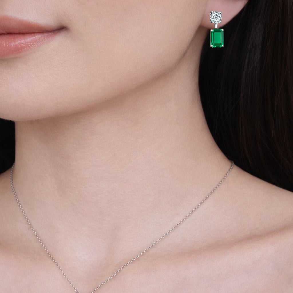 ✦ÉCLATINE Made |Emerald-Cut Lab Emerald Necklace & Earring Set