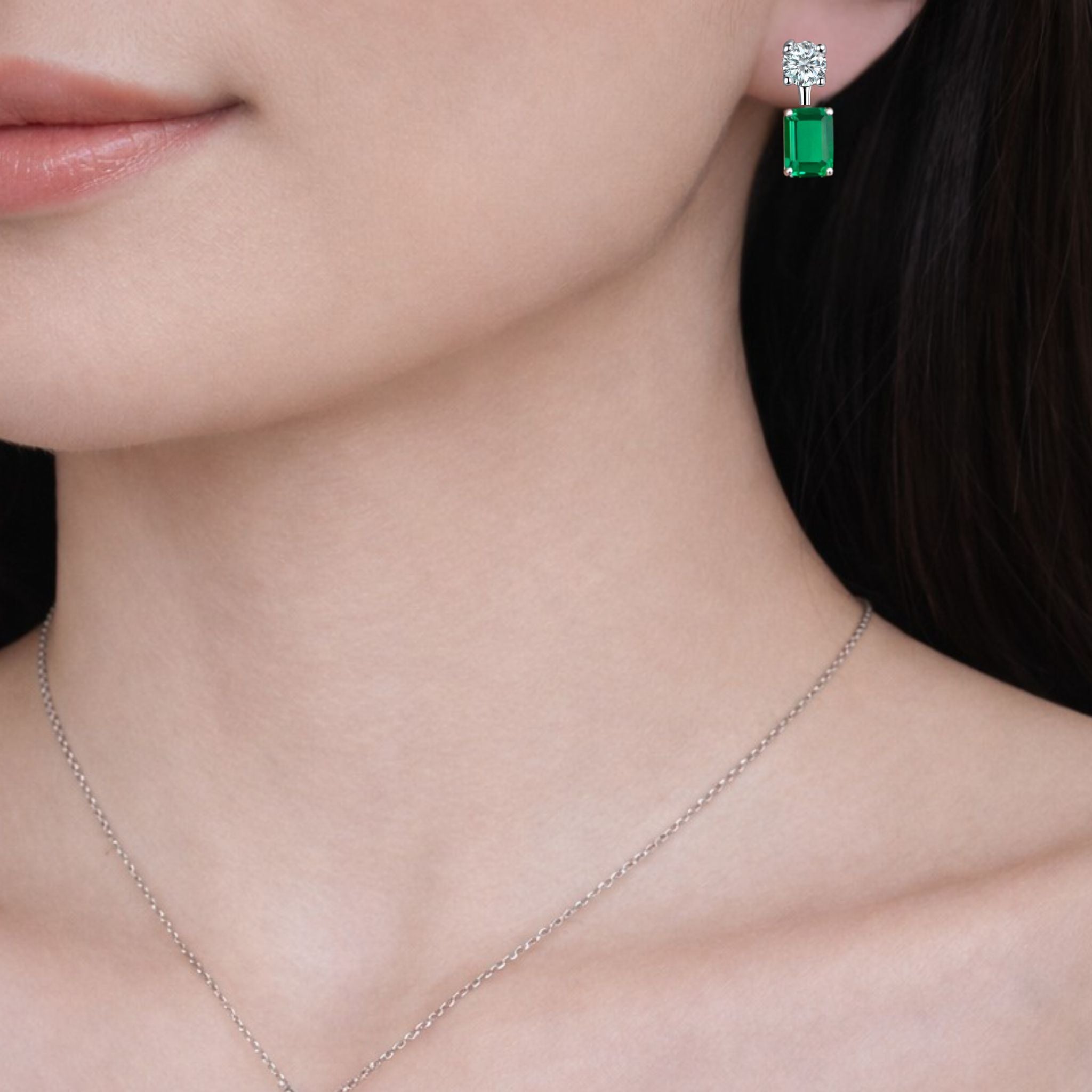✦ÉCLATINE Made |Emerald-Cut Lab Emerald Necklace & Earring Set