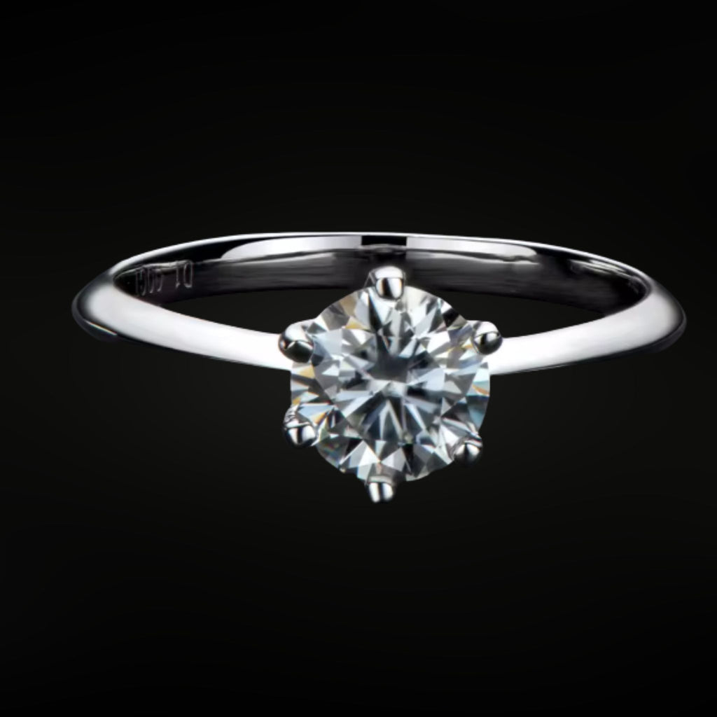 3ct round brilliant moissanite solitaire ring in rhodium-plated sterling silver