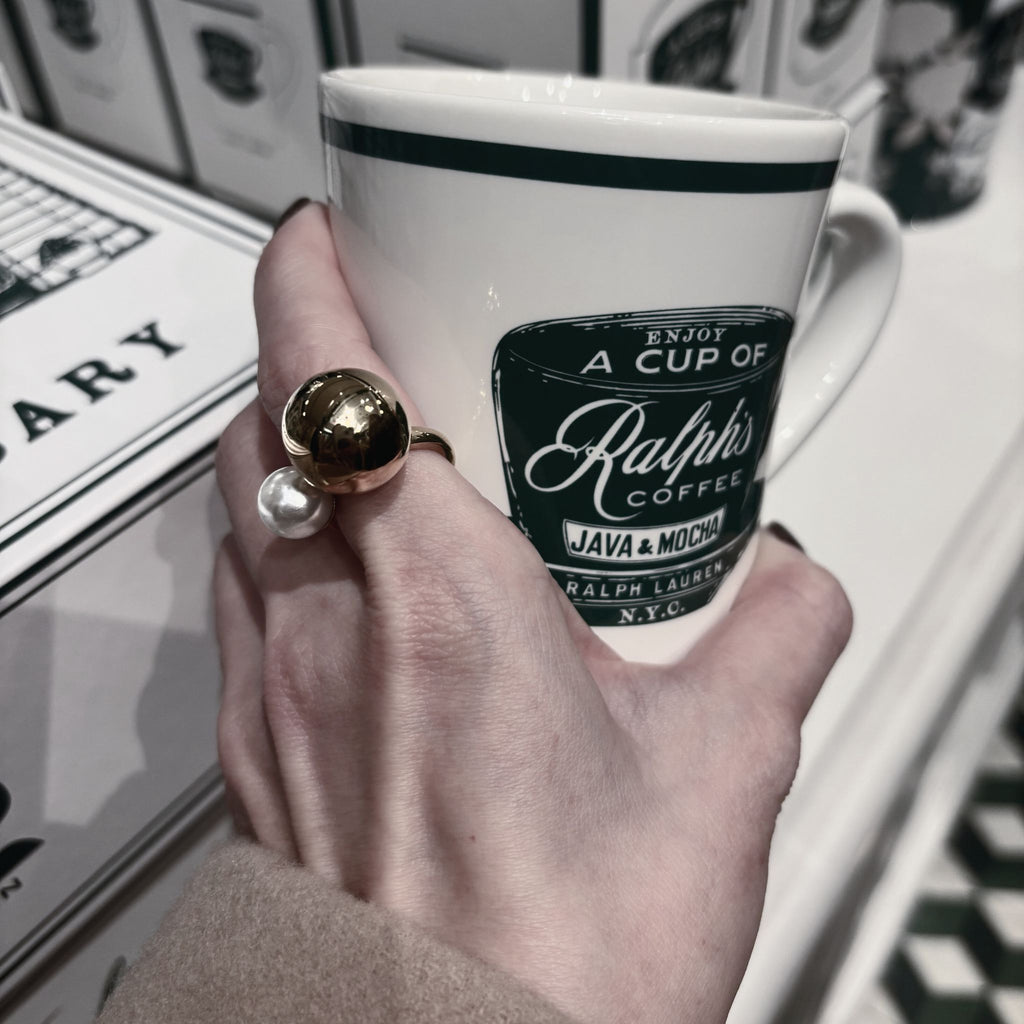 ÉCLATINE 18K Gold Plated Open Ring – Gold Ball & Pearl Duo