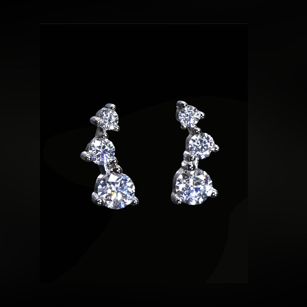 ÉCLATINE Trio 3-Stone Moissanite Earrings (925 Silver · White Gold Plated)